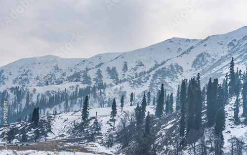 Amazing snow mountain landscape view from Gulmarg Kashmir, Indian travel and tourism concept image