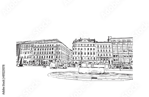 city of Brno Czech Republic. Hand drawn sketch illustration in vector.