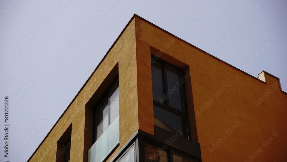 corner of residential building facade against the sky corner of residential building facade against the sky