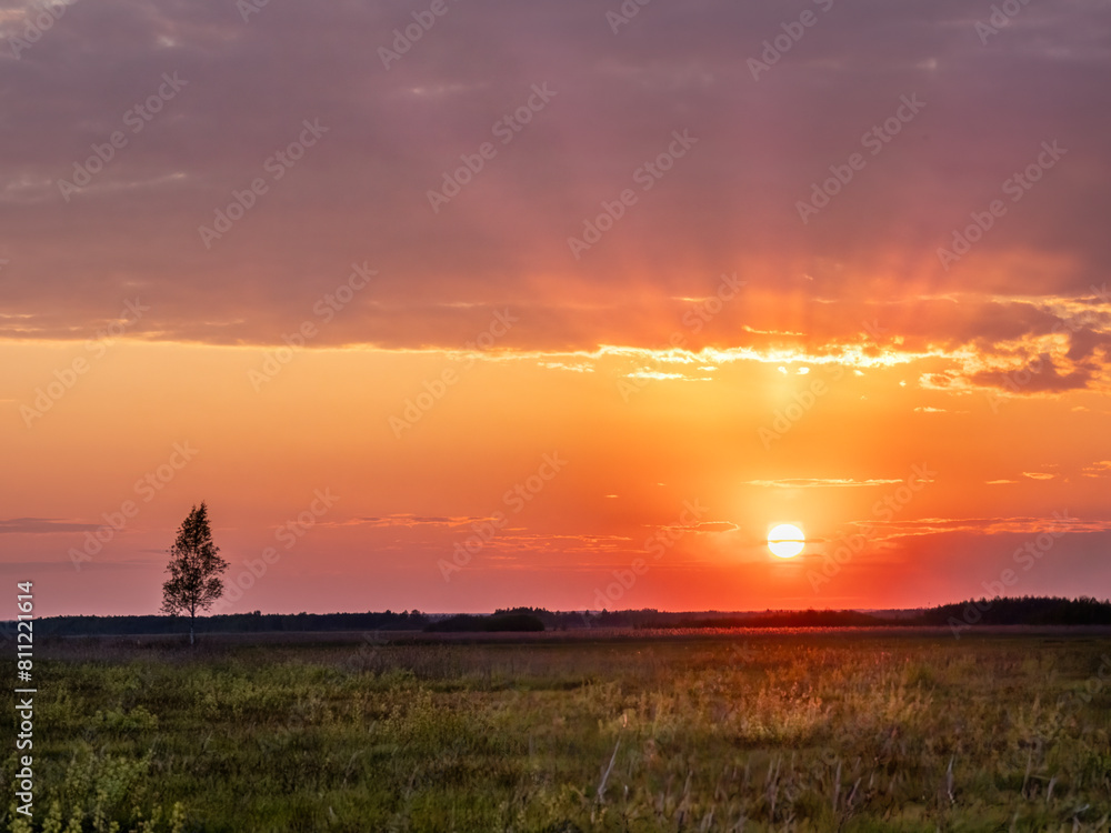 Beautiful landscape panorama at sunset, Poland