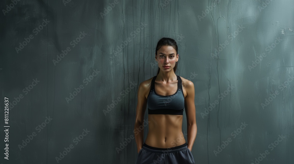 Obraz premium Attractive European woman wears stylish sportswear. Fashion and beauty, active lifestyle and sports.