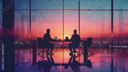 Silhouette of business people work together in office. hyper realistic  photo