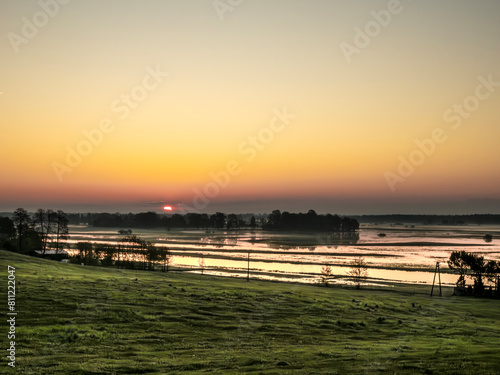 Beautiful landscape panorama at sunrise  Poland