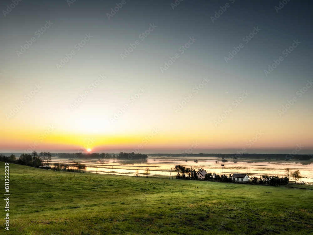Obraz premium Beautiful landscape panorama at sunrise, Poland