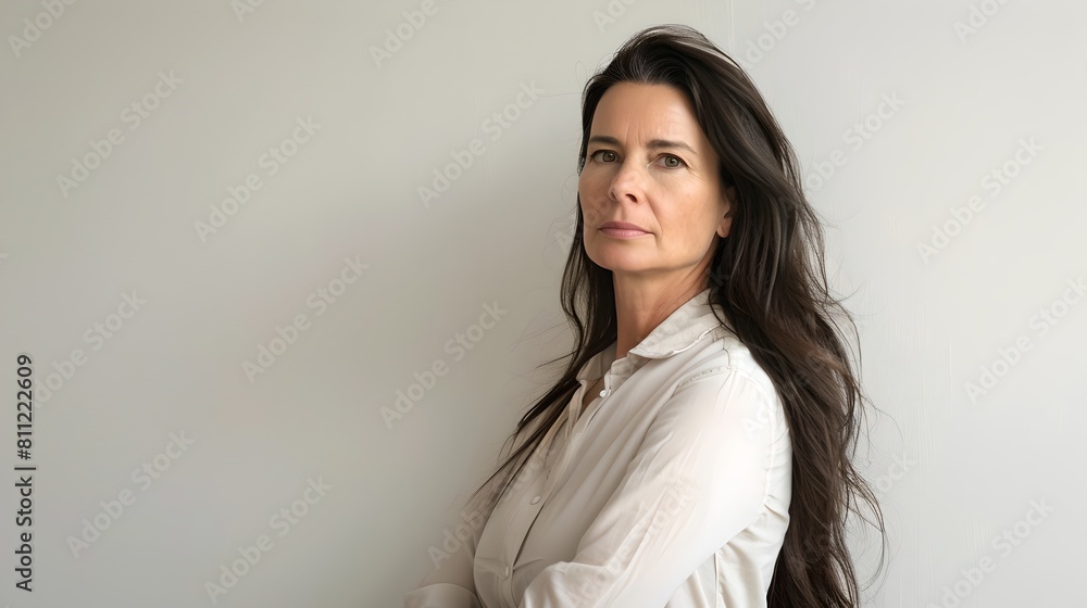 Elegant Professional Woman in Casual Attire Posing. Modern Portrait for Corporate Use. Simple Style, Neutral Background. AI Elegant Professional Woman in Casual Attire Posing. Modern Portrait for Corporate Use. Simple Style, Neutral Background. AI