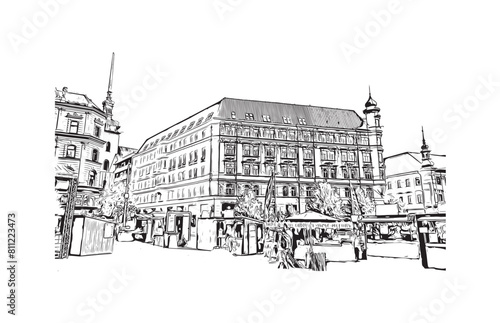 city of Brno Czech Republic. Hand drawn sketch illustration in vector.