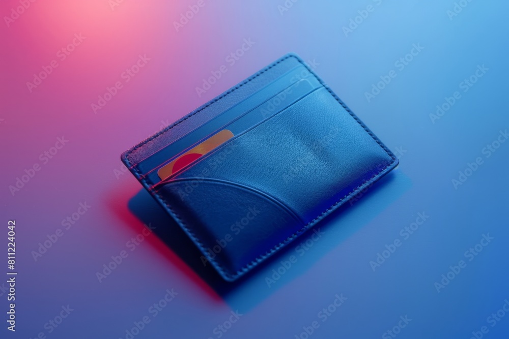 Sleek Blue Leather Wallet on Vibrant Pink and Blue Background Sleek Blue Leather Wallet on Vibrant Pink and Blue Background