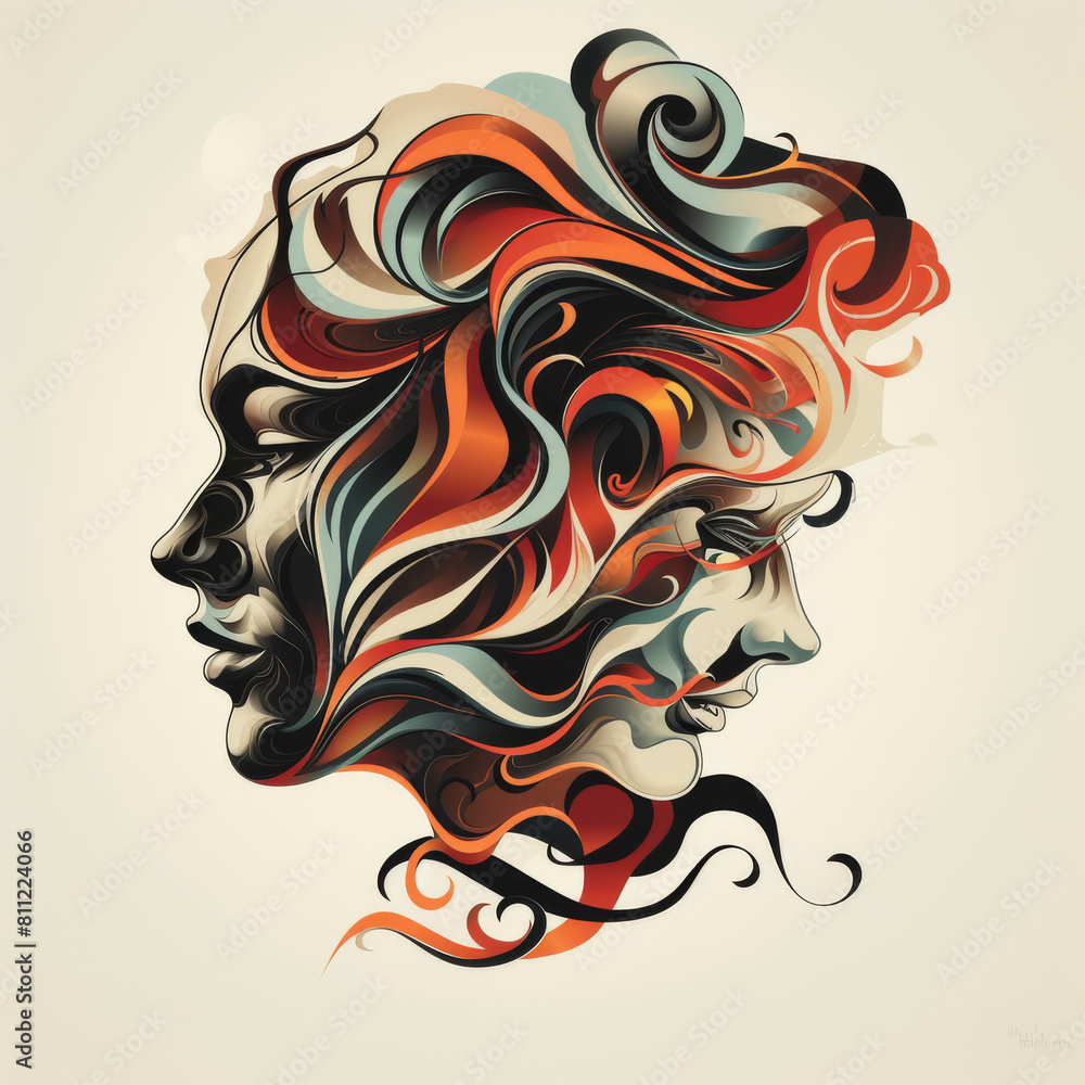Obraz premium An illustration of a double face portrays a captivating and surreal image that explores the concept of duality.