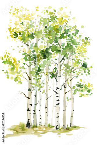 there are a lot of trees that are painted with watercolors