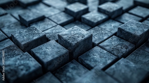 Abstract Cubes in a Blue Monochrome Pattern