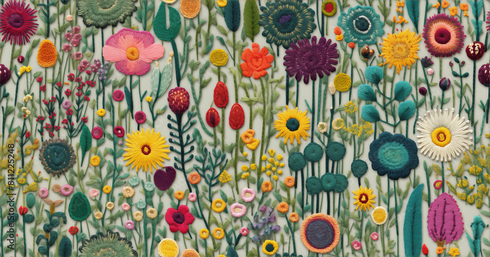a close up of a wall with a bunch of flowers on it