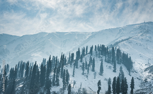 Snow mountain view from Gulmarg Kashmir, Beautiful winter landscape scenery of Kashmir photo