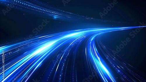 Futuristic Blue Light Streams Speeding Through Darkness. Abstract Concept of High-Speed Internet, Data Transfer, and Modern Technology. AI