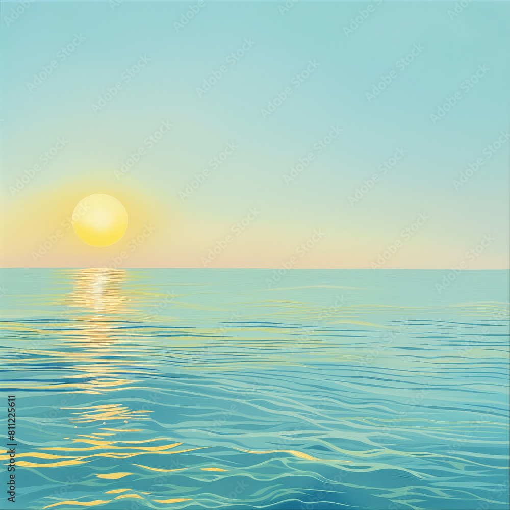 painting of a sunset over the ocean with a boat in the distance
