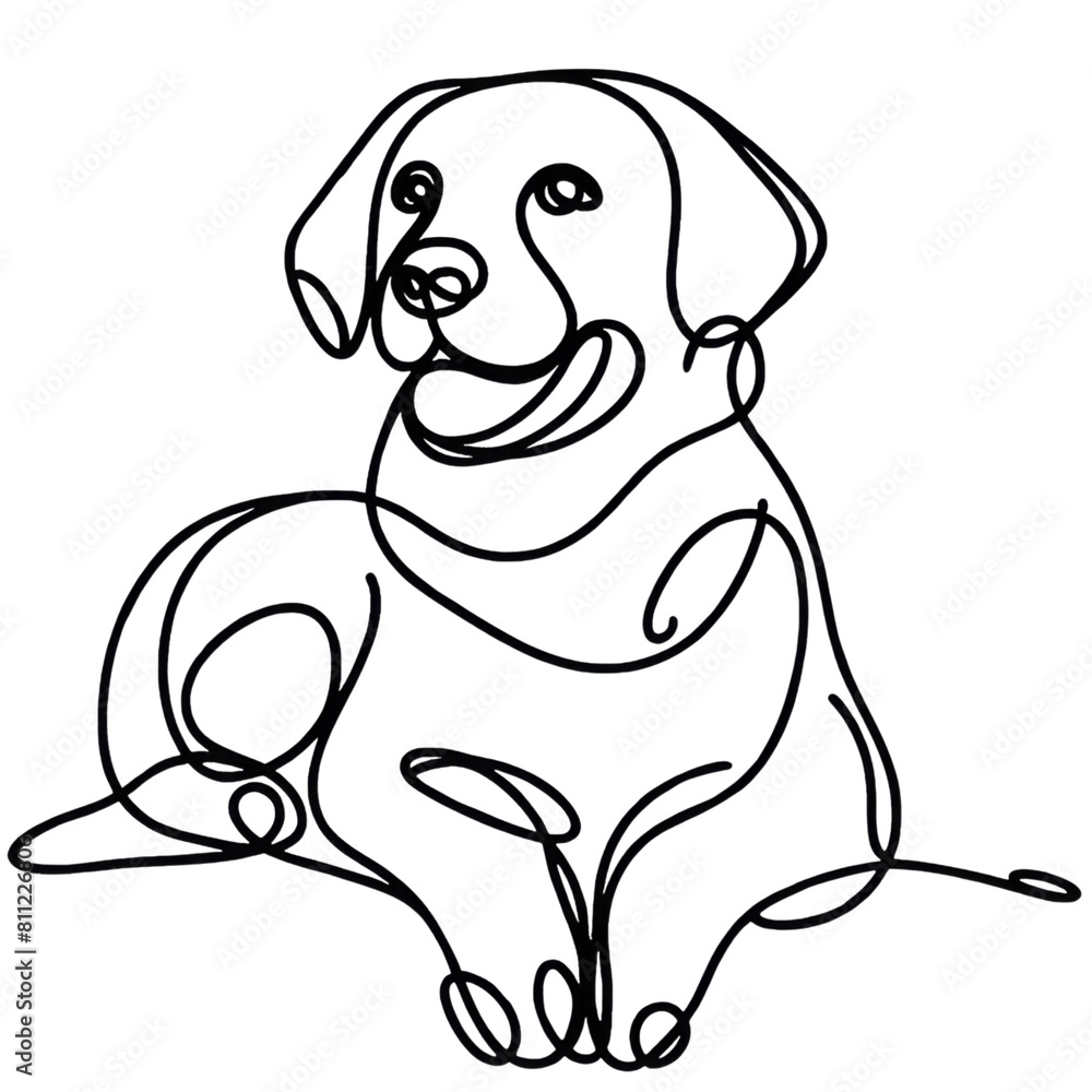 Elegant continuous line art of a dog minimalist. Illustration on a transparent background.