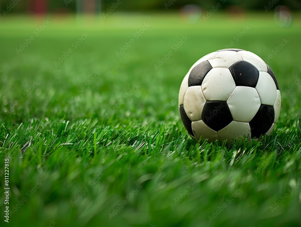 Fototapeta premium soccer ball on green grass