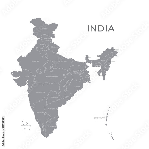 National Country Map with Regions, States and Flag in Body