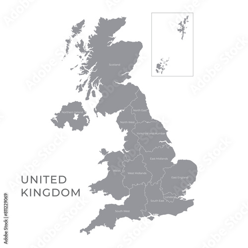 National Country Map with Regions, States and Flag in Body