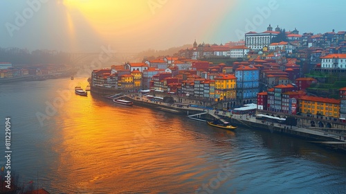 Stunning Sunset View of Porto with a Rainbow Over the River Douro, Portugal