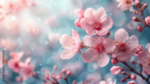 Dreamy Spring Blossoms Illuminated by Soft Light on Refreshing Blue Background © AS Photo Family