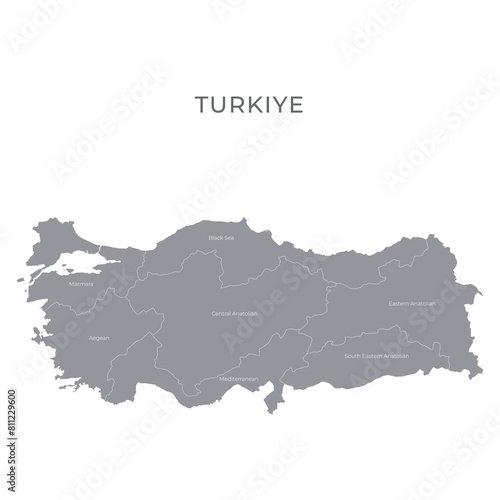 National Country Map with Regions, States and Flag in Body