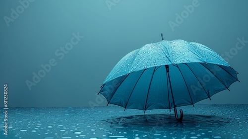 A vibrant turquoise umbrella on a turquoise background 