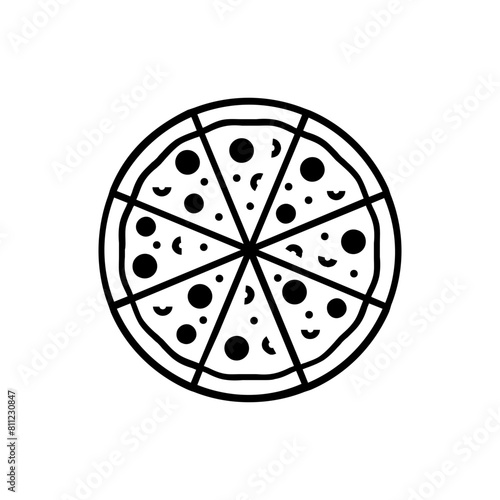 Pizza icon. Simple fast food symbol. Black and white. Vector illustration.