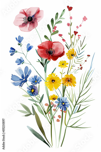 there are many different flowers that are painted on a white background