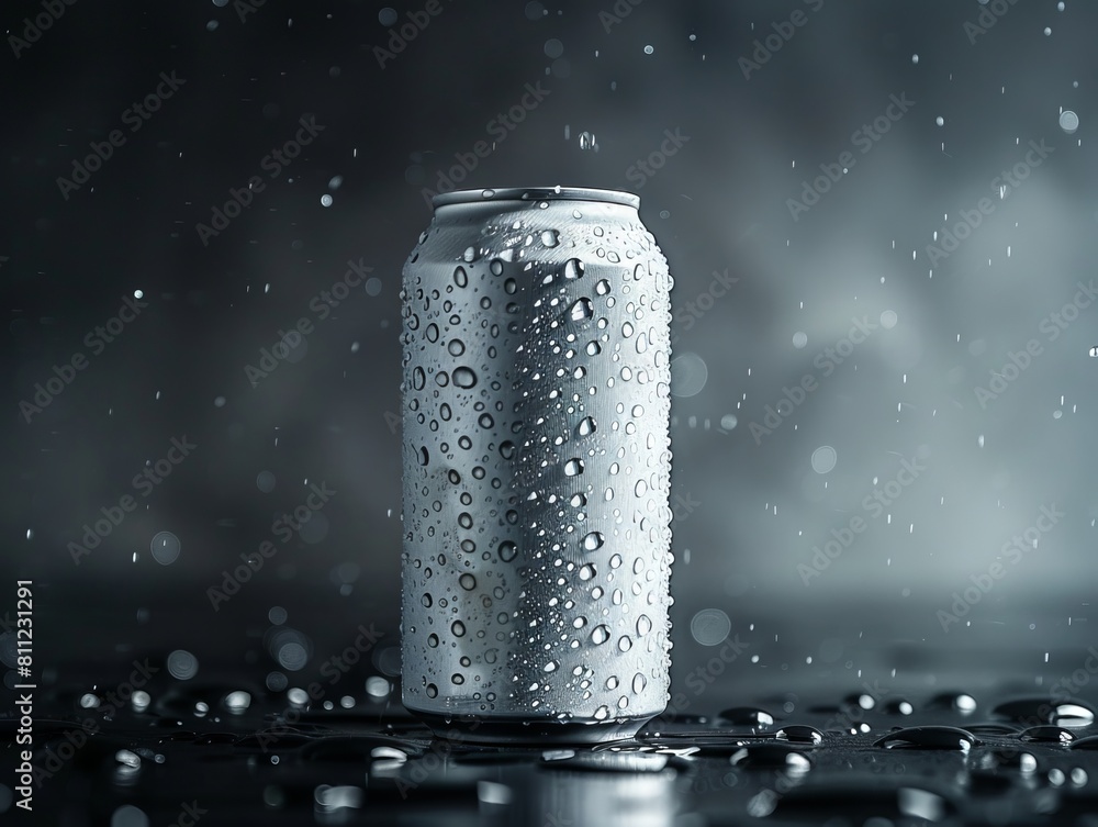 A can of beer with water drops on it. A can of beer with water drops on it.