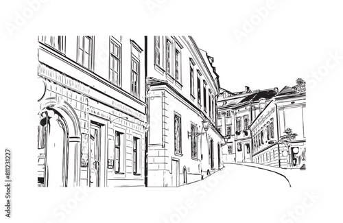 city of Brno Czech Republic. Hand drawn sketch illustration in vector.