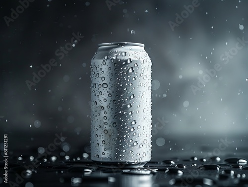 A can of beer with water drops on it.