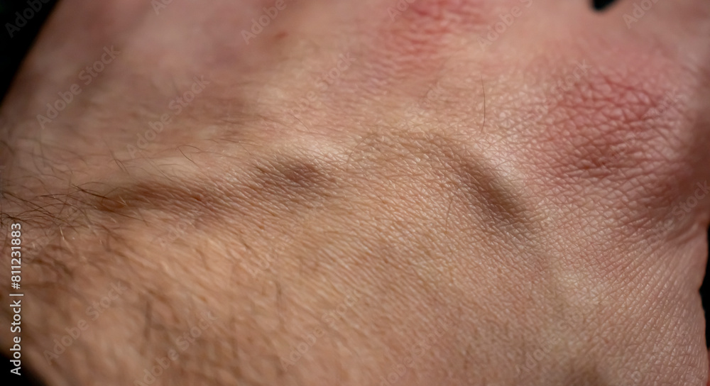 Naklejka premium Close-up human hand with vein. Details of skin. Male hand texture