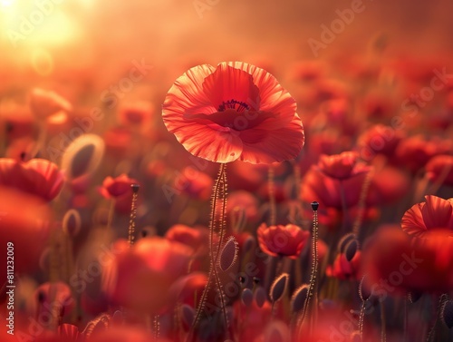 A field of red poppies in the sun.