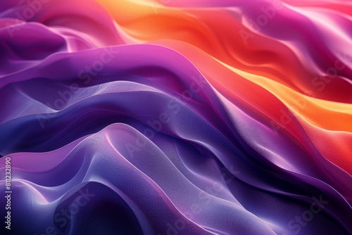 A digital illustration of vibrant abstract waves with shades of purple and orange creating a smooth, cloth-like appearance