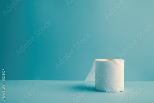 Toilet Paper Unrolled on Blue Background - Stock Up on Hygiene Necessities for Shopping photo