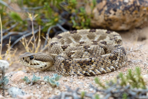 Western Diamondback Rattlesnake in Desert Habitat - Venomous Reptile in Natural Wildlife Setting