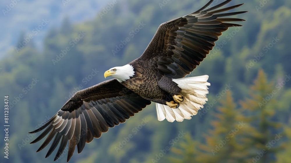 Obraz premium A mighty bald eagle flying through the sky