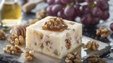 Taleggio Cheese with Walnuts, Grapes & Honey - Italian Epicure Snack in Square Shape with Rind