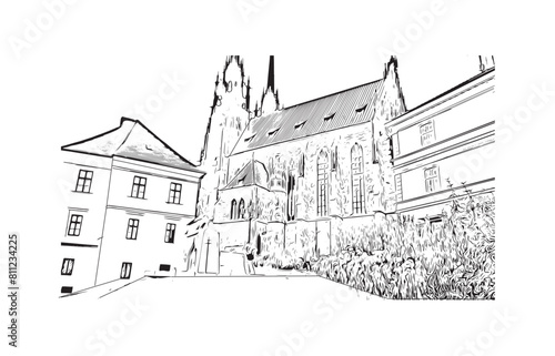 city of Brno Czech Republic. Hand drawn sketch illustration in vector.