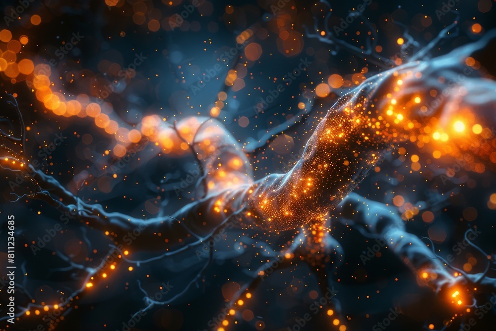 This image visually represents a neural network with glowing connections and nodes, resembling a biological nervous system This image visually represents a neural network with glowing connections and nodes, resembling a biological nervous system