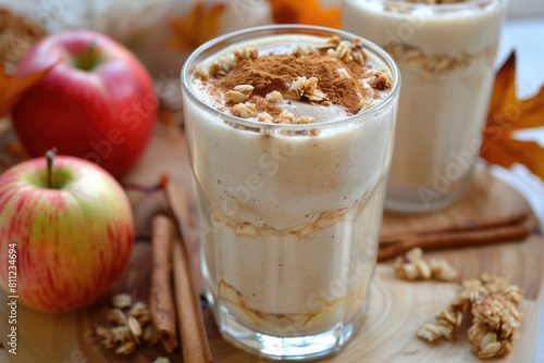 Spiced Apple Pie Smoothie with Cinnamon, Granola and Fresh Fruit for a Refreshing and Sweet Drink