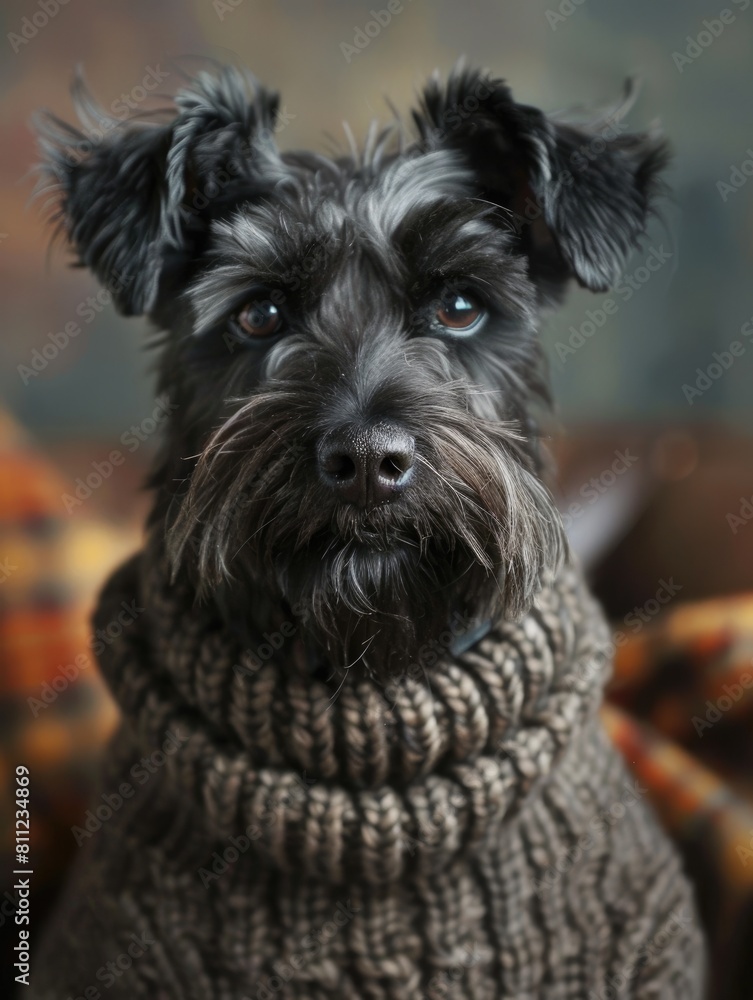 Scotty - The Cute and Furry English Pet Dog with a Scottish Flair in Sweater and Whiskers Scotty - The Cute and Furry English Pet Dog with a Scottish Flair in Sweater and Whiskers