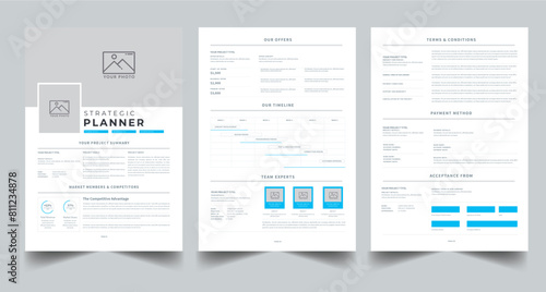 Strategic Plan Template , Business Strategy Plan Template, Marketing Strategic Planning, Action Plan Template 3 Page Layout Design