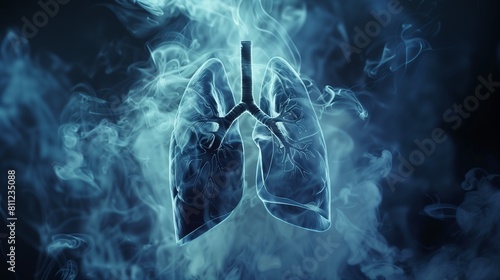 Representation of a human lung affected by smoke, illustrating the harmful impact of smoking and tobacco use on respiratory health, leading to lung disease. photo