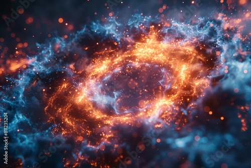 An electrifying representation of a cosmic explosion with dynamic blue and orange hues hinting at creation or destruction