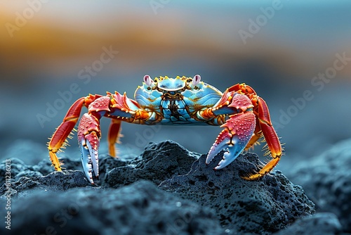 Sally Lightfoot Crab, Sally Lightfoot crab, on the black volcanic sand photo