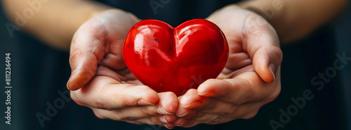 A person holding a red heart in their hands. photo