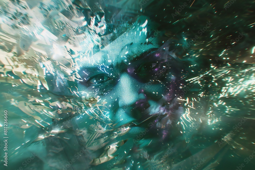 Close-up portrait of a man in the water,  Artistic style