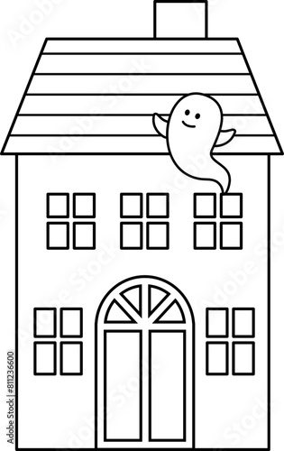 Halloween haunted house outline vector