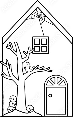 Halloween haunted house outline vector